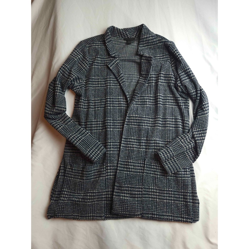 J Jill Wearever Collection Blazer Womens Small Black White Knit Plaid Minimalist